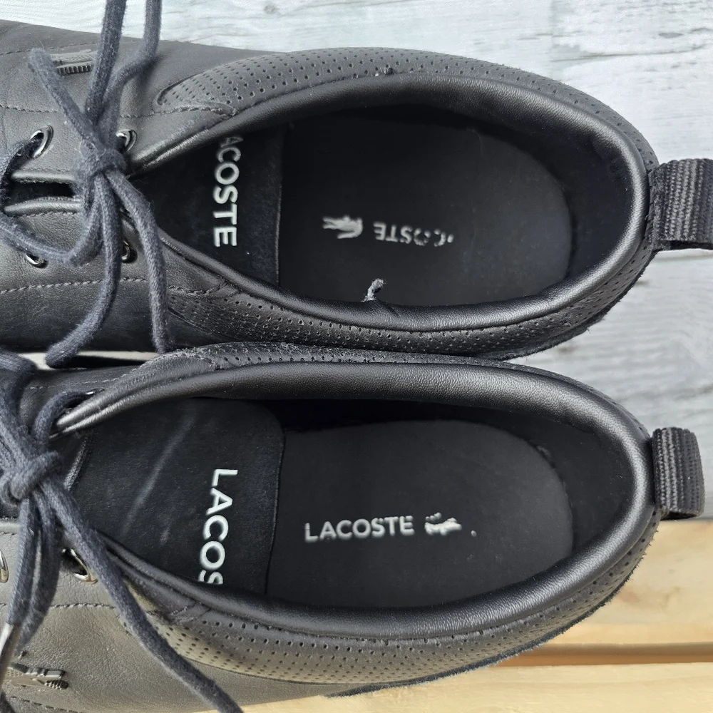 Lacoste Bayliss Black Leather Sneakers Lace Up Mens Size 11 - Picture 11 of 14
